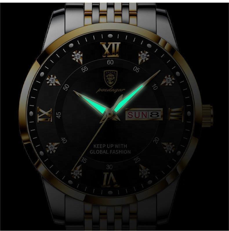 Luxury Watch for Men Stainless Steel Date Week Sport Wrist Watch