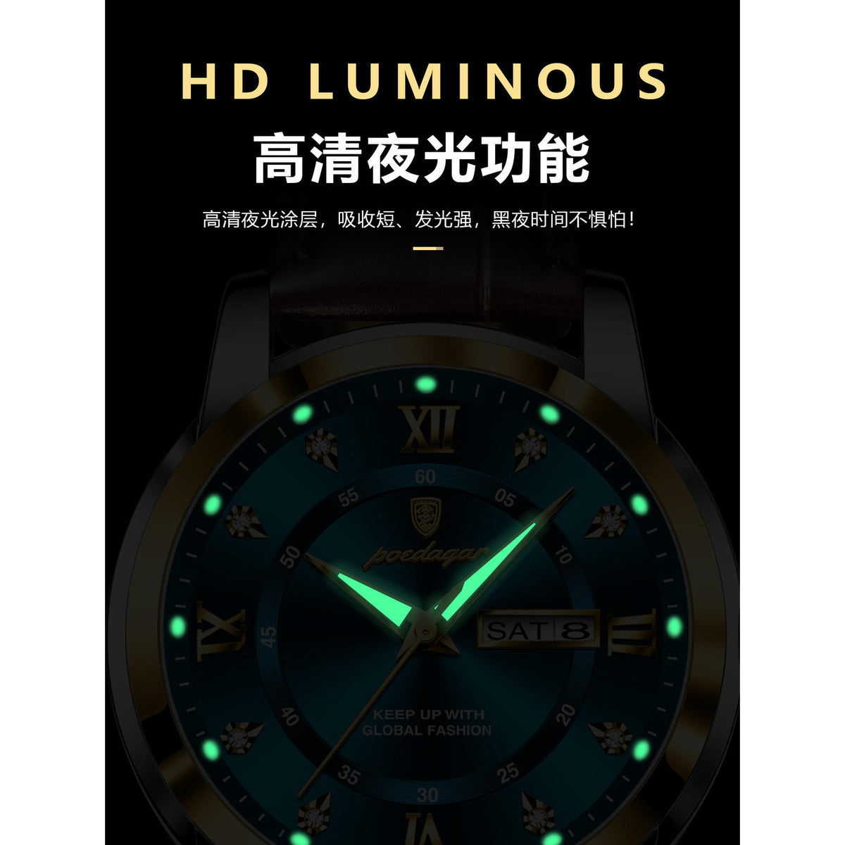 Fashion  Leather Sports Watch Elegant Week Waterproof Luminous Case Fashion Business