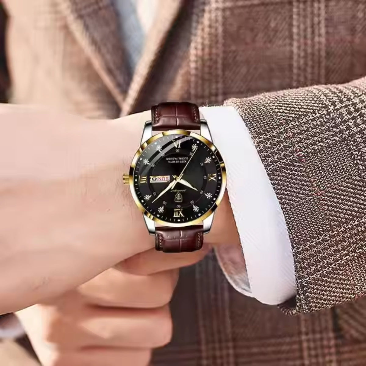Fashion Business Casual Waterproof Luminous Date Leather Wrist Watches